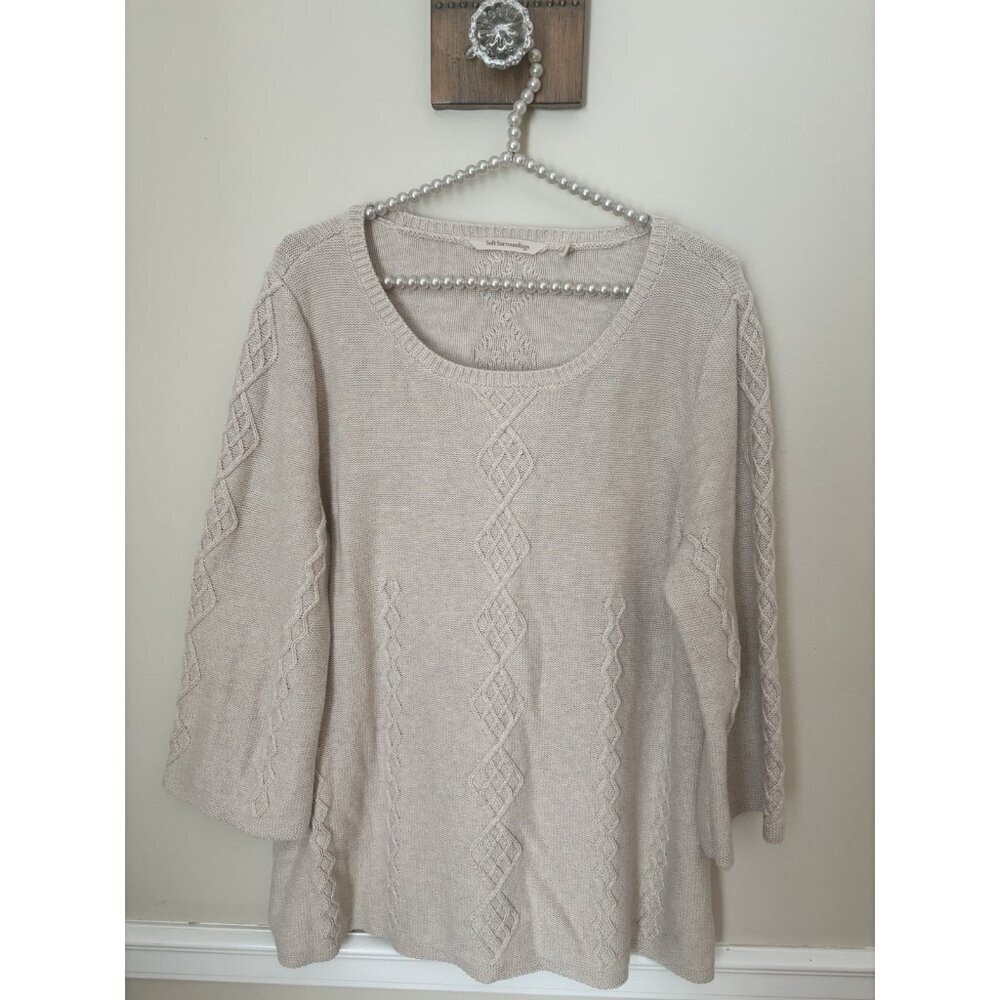 Soft Surroundings Petite Size PXL Tan Cable Knit Sweater